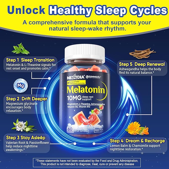 Sugar Free Melatonin Gummies 10mg 20mg Magnesium Glycinate Melatonin for Adults Ashwagandha L-Theanine B6 B12 Lemon Balm and Chamomile for Deep Relaxation Antioxidant Vegan 60 Day