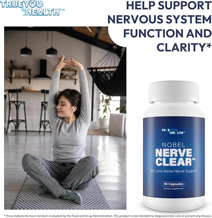 Nobel Nerve Clear - Advanced Nerve Support Supplement - Lions Mane Mushroom Magnesium &amp Vitamin B12 Complex For Nerves - B Vitamins For Nerve Repair - Magnesium Supplement For Nerves And Sleep