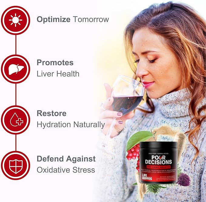 Life Happns Liver Support &amp Recovery Supplement for Adults – Doctor-Formulated with Milk Thistle Schizandra Rosemary B6 &amp Electrolytes for Natural Detox Pathways Hydration &amp After-Part