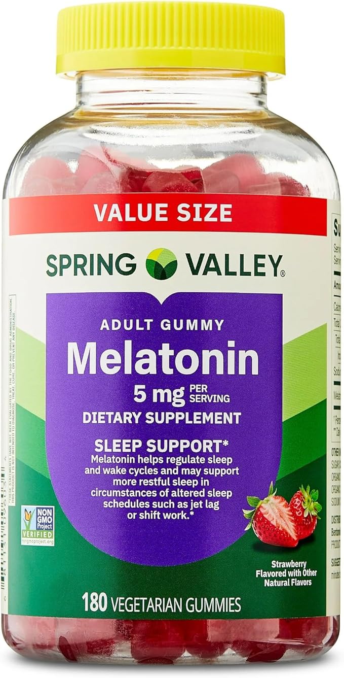 SUREFECT Spring Valley Melatonin Gummies - 5mg per Serving Sleep Support Strawberry Flavor 60 Count Organizer.(Packaging May Vary).