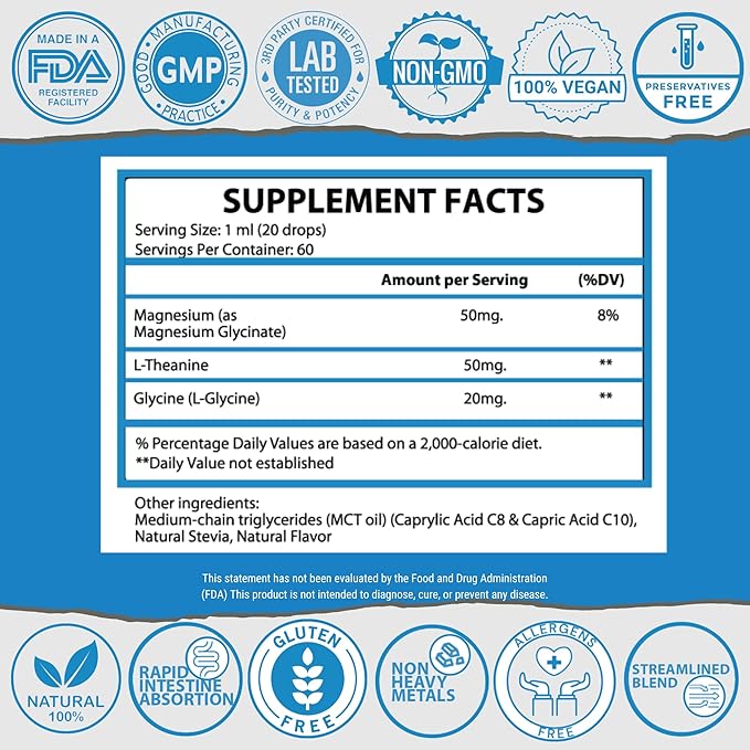 1Q Relax – Liquid Calm Natural Drops for Kids| Magnesium Glycinate L-Theanine &amp L-Glycine |No Melatonin Sugar-Free Vegan Non-GMO | Advanced Absorption | Gentle Mood Bedtime &amp Sleep Suppor