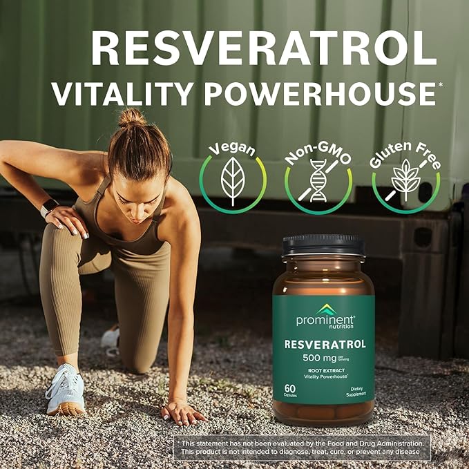 Prominent Nutrition Resveratrol Supplement Anti-Aging and Immune Support 98% Pure Trans-Resveratrol Supplement 500 mg 30 Day Supply - 2 Pack