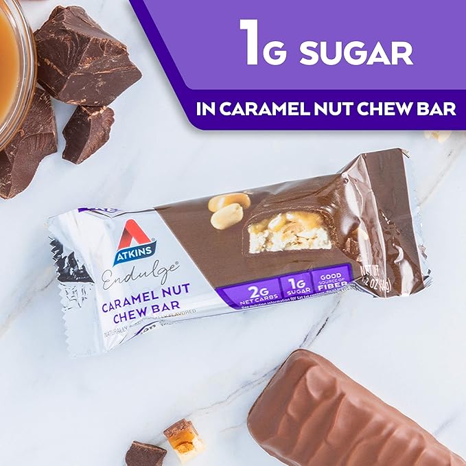 Atkins Protein Shake 15g Protein 2g Net Carb 12 Count &amp Endulge Caramel Nut Chew Bar 1g Sugar 5 Count Bundle
