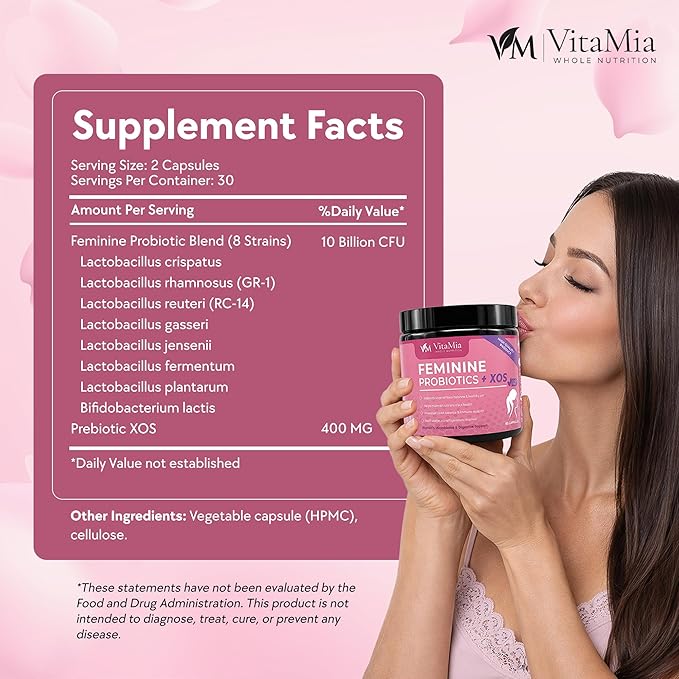 VitaMia Female Probiotics for Women: Probiotics for Women Advanced Feminine Care with 10 Billion CFU Plus XOS Prebiotics for Microbiota Balance and Daily Well-Being