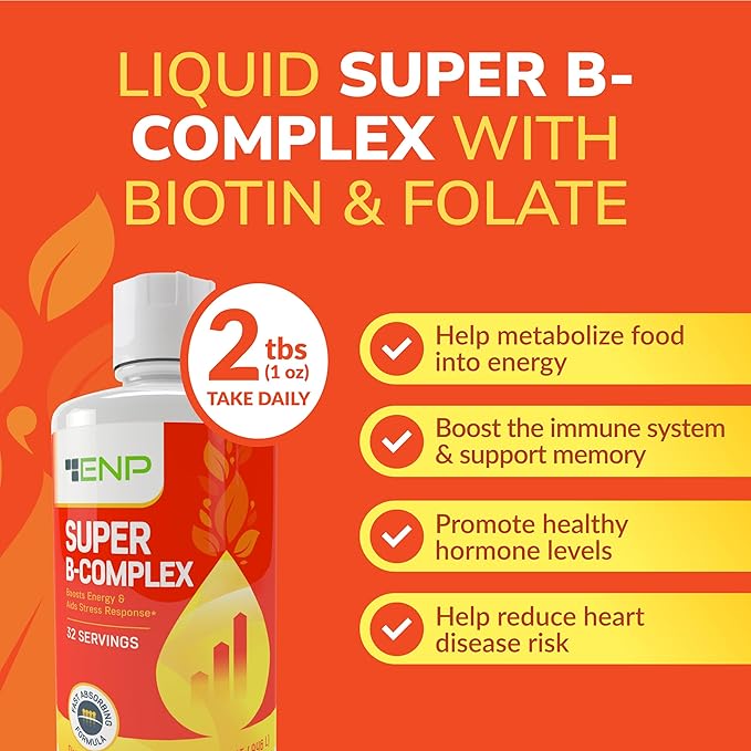 Super B Complex Liquid Vitamin Supplement | 500mg B12 and 50mg B6 | 32oz. | Liquid B-Complex Vitamins Boost Energy Aid Stress Response | Effective Natural Products