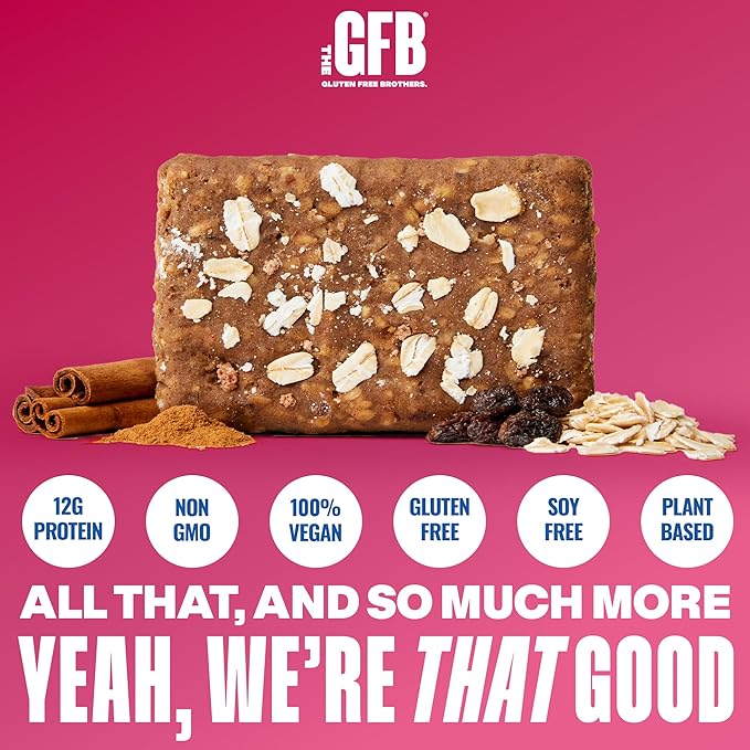 The GFB Oatmeal Raisin Protein Bars - Gluten Free Plant Based Non GMO Sustainably Made – Ridiculously Tasty Healthy Vegan Nutrition Snack Protein Bars 2.05 oz (12 Count)