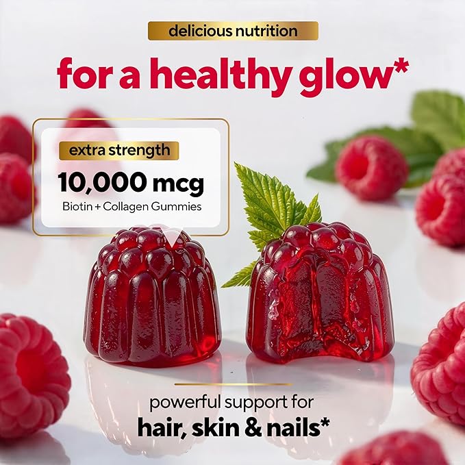 Biotin Gummies 10000mcg for Women and Men - Extra Strength Hair Skin and Nails Gummies with Collagen - Natural Biotin Gummy Supplement for Hair Skin Nails Support - 60 ct