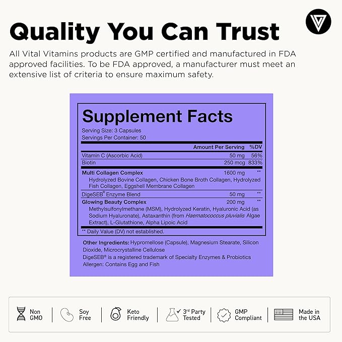 Vital Vitamins Multi Collagen Complex Plus 150 ct + Creatine Monohydrate Capsules 120 ct