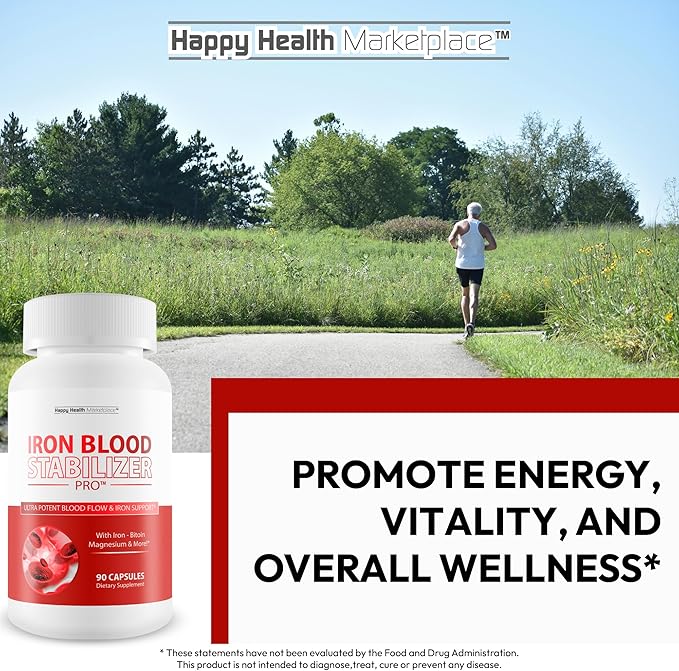 Iron Blood Stabilizer Pro - Our Best Blood Support Supplements - Circulation Support Pressure Supplement - Fe and Vitamin B12 Supplement - Magnesium Iron Supplement 10 mg Sugar Balance