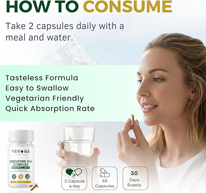 Coenzyme Q10 Complex 60 Veg Capsules Premium CoQ10 + PQQ + ALC + Resveratrol &amp Shilajit Balanced Nutrient Blend for Daily Use