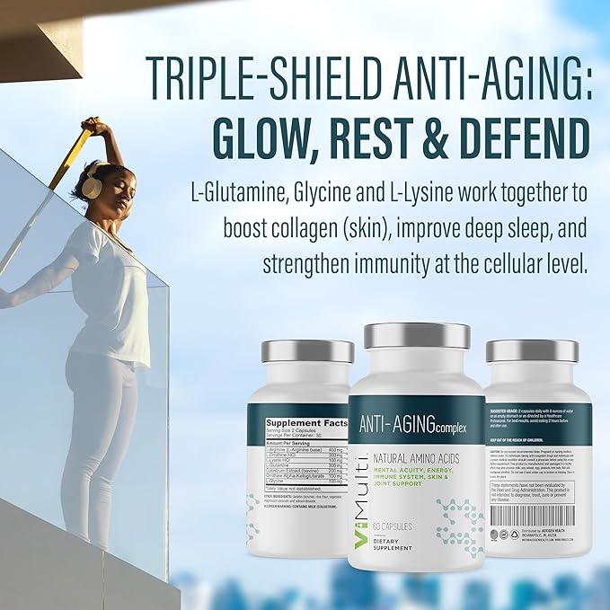 Amino Acid Supplement Capsules with L-Arginine L-Ornithine HCl L-Glutamine L-Lysine Glycine Ornithine Alpha-Ketoglutarate Dietary Amino Formula for Women Men 60 Capsules