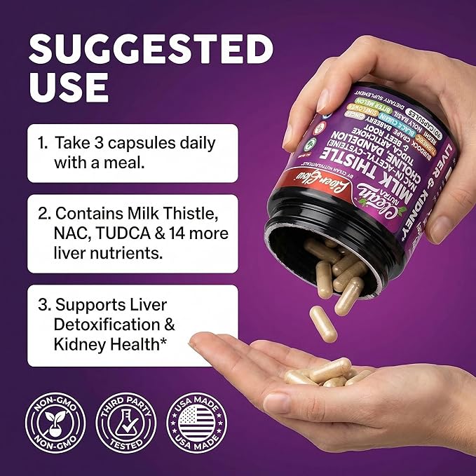 Clean Nutra Organic Milk Thistle Supplement | Liver Cleanse Detox &amp Repair + NAC Choline Dandelion Root TUDCA Artichoke Beet Root Burdock Holy Basil Kidney &amp Liver Support 90 Vegan Capsules