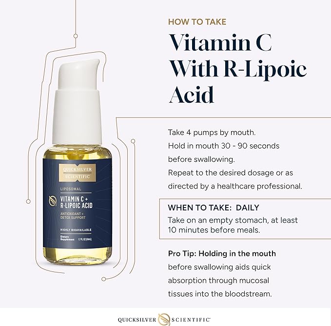 Quicksilver Scientific Vitamin C + R Lipoic Acid - Liposomal Vitamin C with RLA - Antioxidant Detox &amp Immune Support Supplement - with Superior Absorption (50 ml)