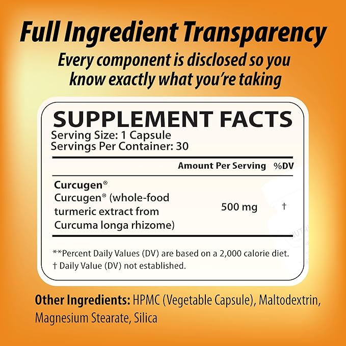 High Absorption Turmeric Curcumin Supplement –39X Enhanced bioavailability – 100% Turmeric Matrix – Vegan Non-GMO – 500mg – 30 NutriCumin 100 Capsules