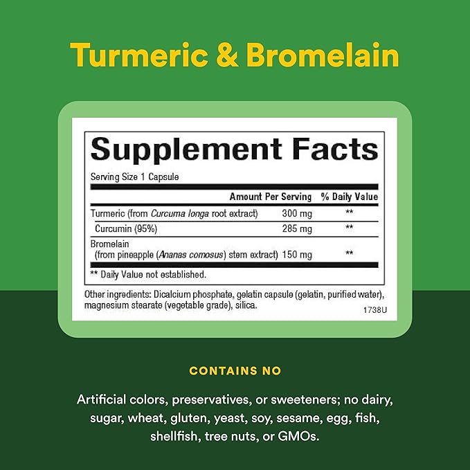 Natural Factors Turmeric &amp Bromelain 450 mg Muscle and Joint Support 180 Capsules