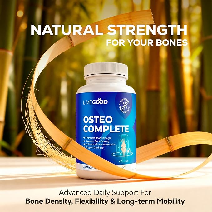 LiveGood Osteo Complete Bone and Joint Support with Highly Absorbable Calcium Glucosamine Eggshell Membrane Boron and Silica for Bone Density Flexibility and Mobility (90 Capsules)