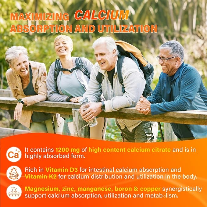 Calcium 1200 mg with Vitamin D3 Supplement for Adults - Calcium Gummies with 5000iu Vitamin D3 K2 B6 B12 Magnesium &amp Zinc - Calcium Supplement for Women Men - Easy to Digest Vegan