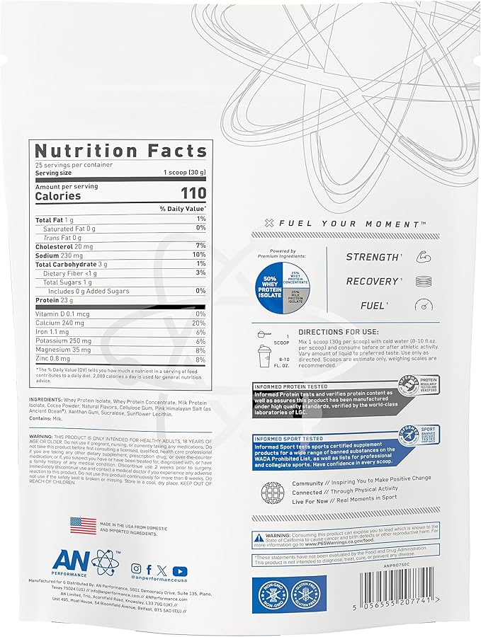 an Performance Whey Protein Hybrid Powder | Whey &amp Milk Isolate | 23g Protein 1g Sugar | Gluten-Free Low Carb Low Fat | Workout Supplement for Men &amp Women | Vanilla | 25 Servings