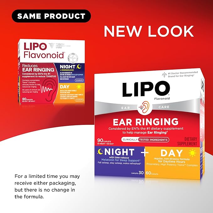 Lipo Flavonoid Day &amp Night Combo Kit Tinnitus Relief for Ringing Ears Lipo Flavonoid Plus &amp Lipo Flavonoid Night with Melatonin &amp Vitamin C 90 Caplets