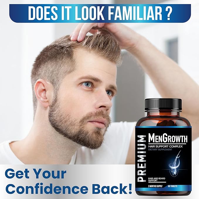 Mens Hair Growth-Hair Vitamins For Men. Anti Hair Loss Supplement Regrow Hair &amp Beard Growth Pills With DHT Blocker For Thinning Hair &amp Hair Thickening With Biotin &amp Saw Palmetto.Thicker