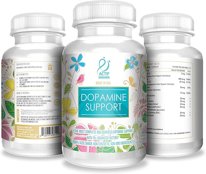 ACTIF Dopamine Boost with 10+ Advanced Factors for Energy and Motivation Support – Non GMO Made in USA 60 Count