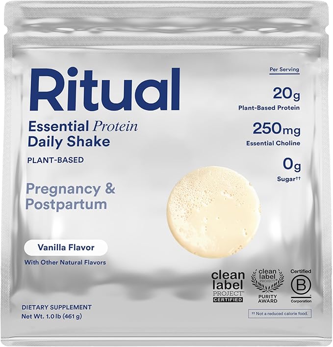 Ritual Prenatal Vegan Plant Based Protein Powder: Choline to Support Pregnancy Postpartum &amp Lactation 20g Organic Pea Protein from Regenerative Farms in USA Sugar Free** Vanilla 1 Lb