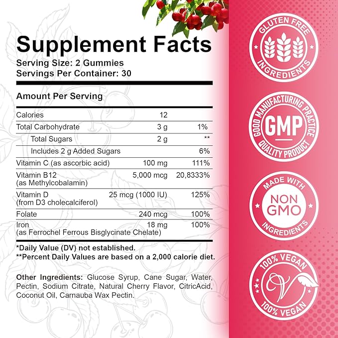 Iron Gummies Supplement for Adults &amp Kids | Vitamin B12 Gummies | Bundle
