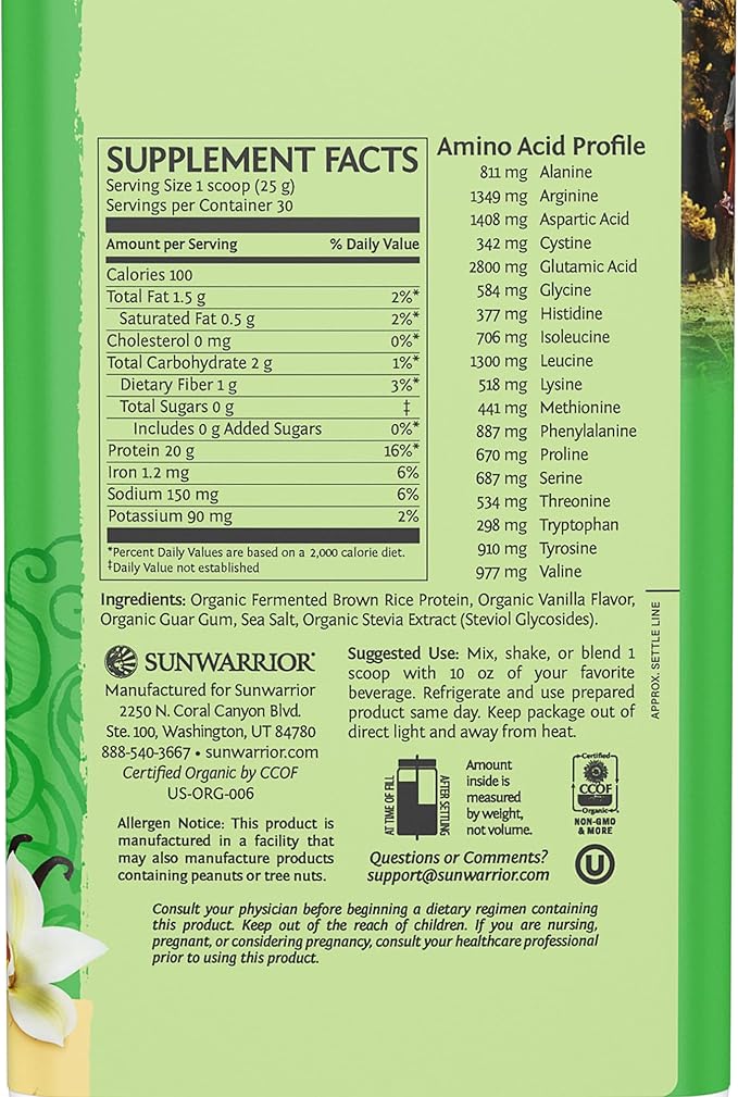 SUNWARRIOR Organic Classic Vanilla Protein 750 GR