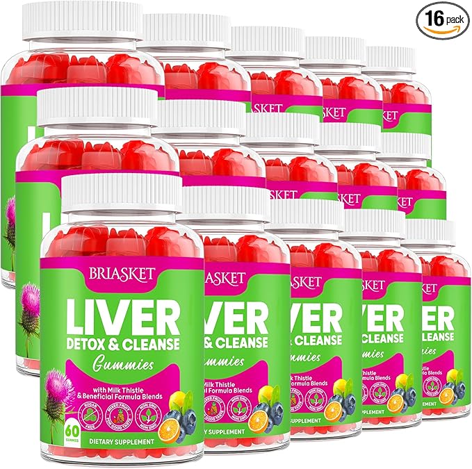 Liver Cleanse Detox &amp Repair Gummies 2000 mg Milk Thistle Supplement with Dandelion Root Glutathione &amp Artichoke 23-in-1 Herbal Formula for Liver Detox &amp Health Non-GMO Vegan 16 Pack