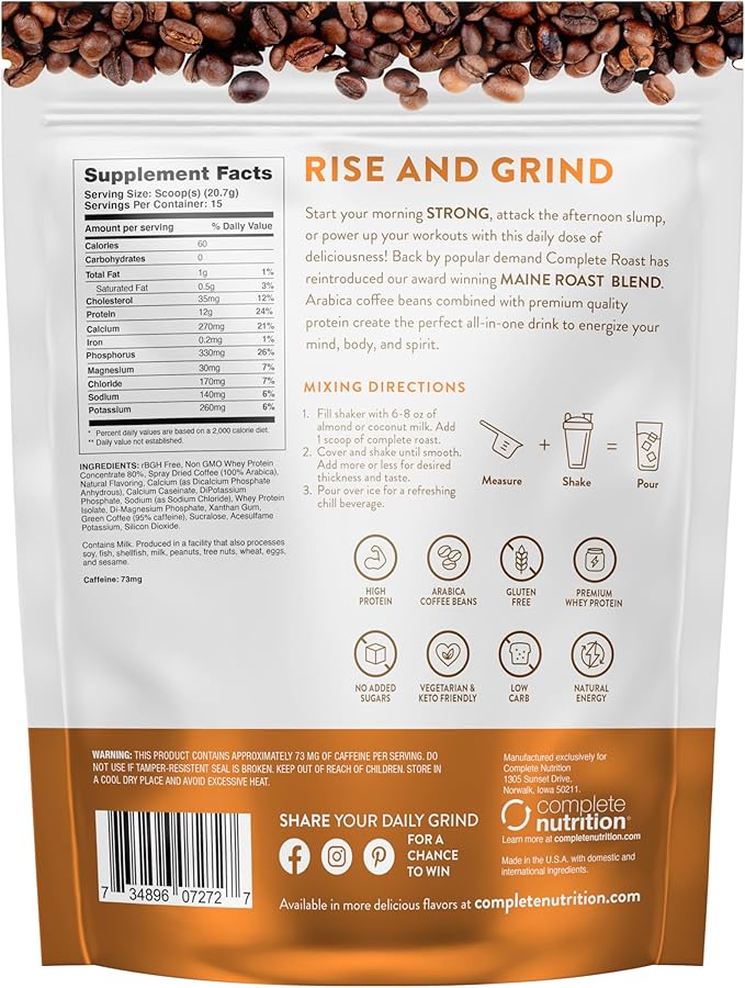 Complete Roast Coffee Protein 12-18 g of Protein 0 Carbs 15 Servings (Caramel Frappe)