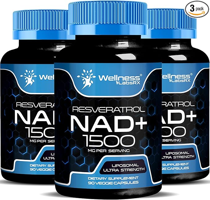 WELLNESS LABSRX Liposomal NAD Supplement 1500mg - USA Made NAD Resveratrol Supplement for Women and Men NAD+ Support Cellular Health Energy &amp Anti Aging - 3 Pack
