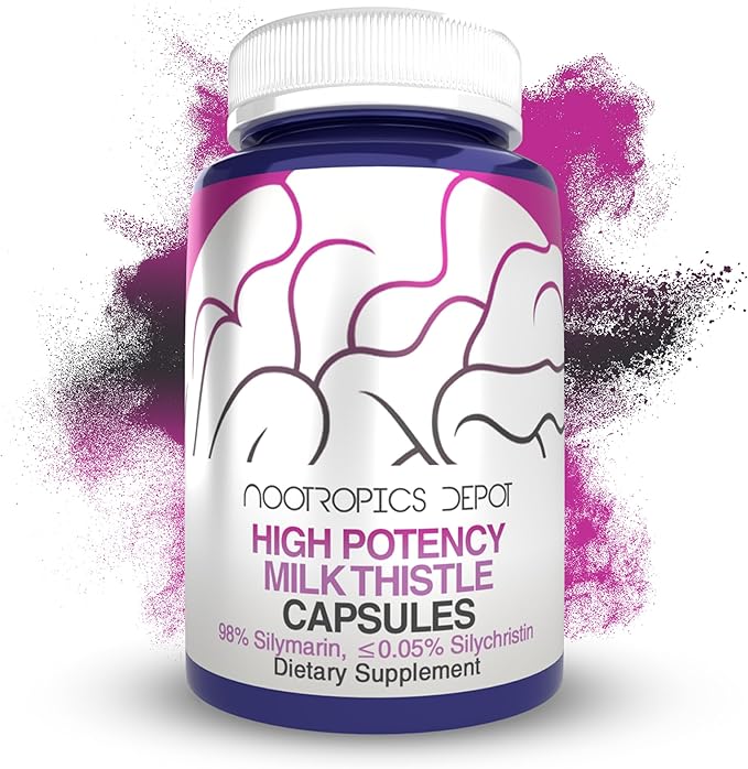 Nootropics Depot High Potency Milk Thistle Extract Capsules | 200mg of Silymarins from Silybum marianum | 120 Count