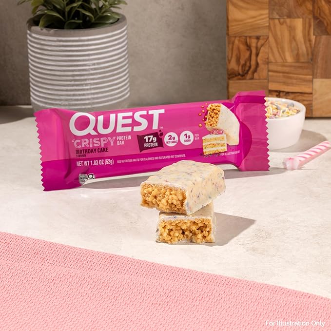 Quest Nutrition Crispy Birthday Cake Protein Bar 17g Protein 1g Sugar 2g Net Carbs Gluten Free Protein Snack Keto Friendly 12 Count