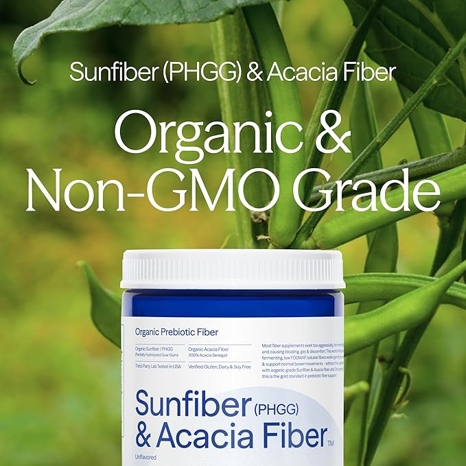 Essential Stacks Organic Sunfiber Prebiotic Fiber (Partially Hydrolyzed Guar Gum/PHGG) with Acacia Fiber Powder - Gluten Free Non-GMO &amp Unflavored (7.4 oz)