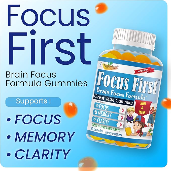 Focus First Kids Focus and Attention Supplements Teen Vitamin Brain Support Focus Gummies For Teens Brain Supplements For Memory And Focus For Kids Vegan Non-GMO Fruity Flavor – 60 Gummies