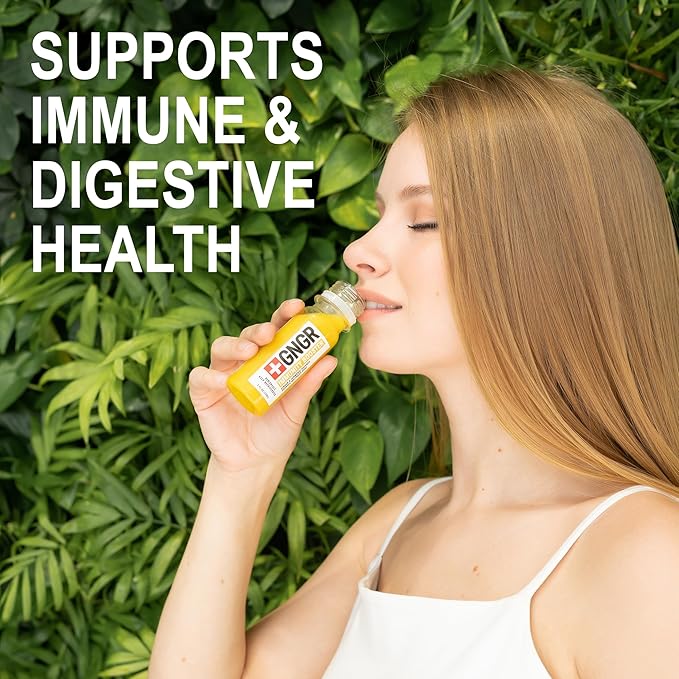 +GNGR Gut Health Shot – Prebiotic and Probiotic for Women &amp Men - Digestive &amp Immune Support Organic Ginger Shot with Apple Cider Vinegar Turmeric Aloe Vera 2 fl oz (12-Pack)
