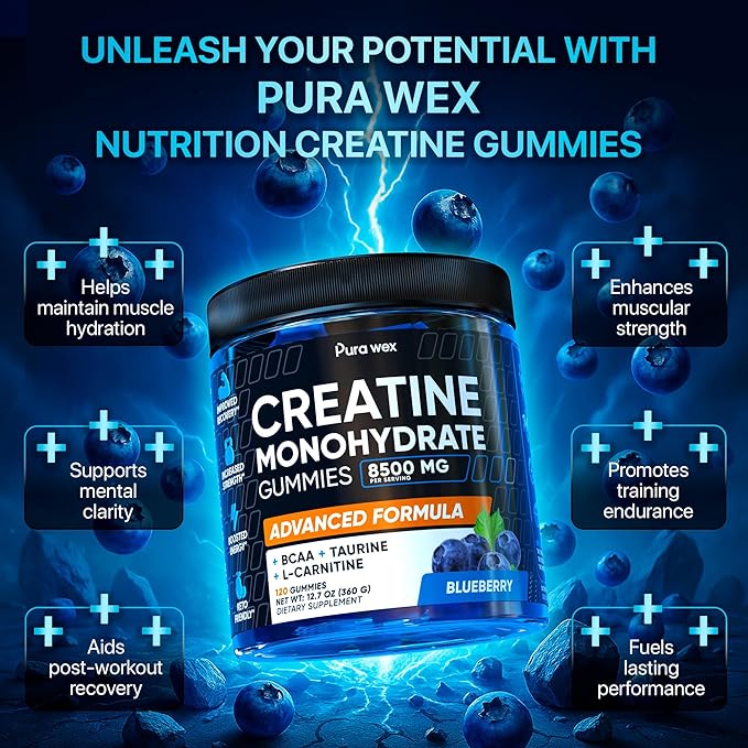 Creatine Monohydrate Gummies 8500mg + Magnesium Glycinate 400mg – Support for Muscles Strength &amp Wellbeing – Vegan Sugar Free 2-Pack Supplement Bundle