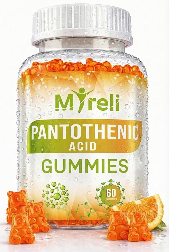 Pantothenic Acid Gummies - Vegetarian Vitamin B5 Supplement D-Calcium Pantothenate Formula Non-GMO Gluten Free 60 Chewables Gelatin Free Soy Free Dairy Free No Artificial Colors