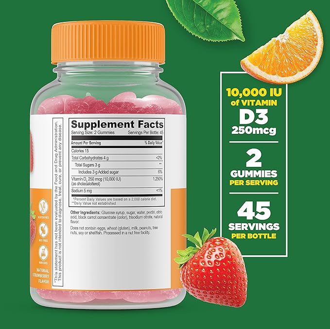 Lifeable Vitamin D 10000 IU + Calcium with Vitamin D Gummies Bundle - Great Tasting Vitamin Supplement Gluten Free GMO Free Chewable Gummy