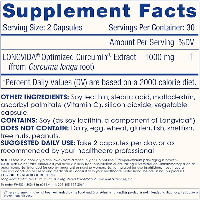 ProHealth Turmeric Curcumin Supplement: 285 Times More Bioavailable- Developed by Neuroscientists. 1000 mg Concentrated Longvida Curcumin Extract Per Serving (60 X 500mg Capsules Per Bottle)