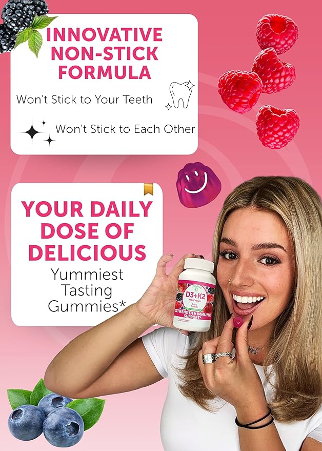 Lunakai USA Made D3+K2 with Calcium &amp Energy B12 Gummies Bundle – Vegan Non-GMO – 60 Gummies Each