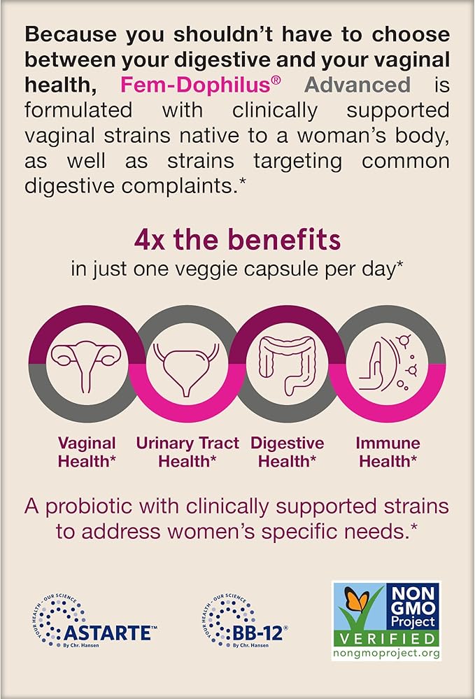 Jarrow Formulas Fem-Dophilus Advanced Probiotics 10 Billion CFU with 6 Science-Backed Strains for Vaginal Urinary Tract Digestive and Immune Support 30 Veggie Capsules Shelf-Stable Pack of 12