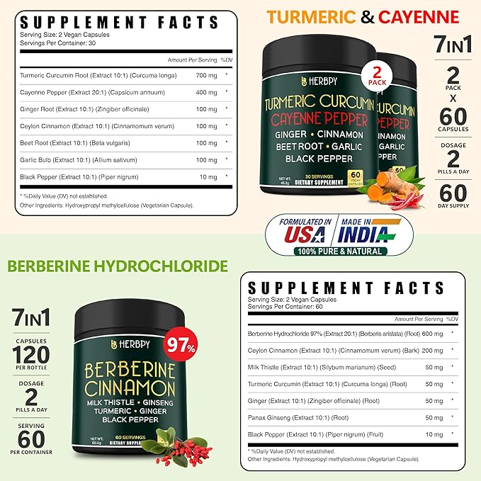 Bundle 7in1 Turmeric Curcumin &amp 7in1 Berberine HCl 97% Supplement