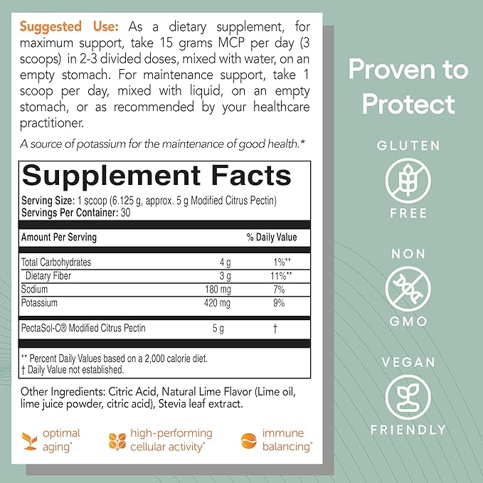 PectaSol Modified Citrus Pectin – 184g Lime Powder – Total-Body Health Supplement to Support Heart Immune System Inflammation Response &amp Healthy Aging + Maintain Healthy Galectin-3 Levels