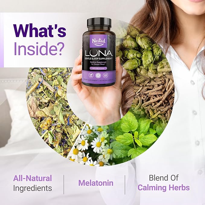 Nested Naturals Luna Melatonin-Free (120 Vegan Capsules) &amp Luna Natural Sleep Aid with Melatonin (60 Vegan Capsules) for Deep Sleep | Non-Habit Forming