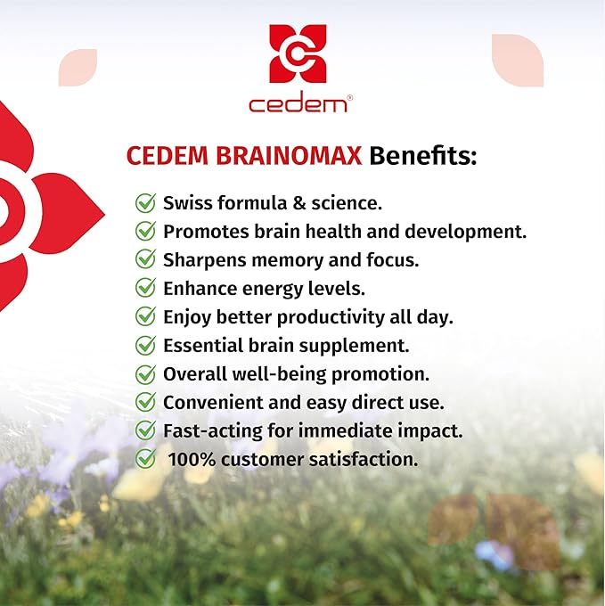 Switzerland BRAINOMAX 20 Powder Sticks Brain Booster Supplement Cherry-Vanilla Flavor with Citicoline N-Acetyl-L-Carnitine Nootropic Brain Supplements for Memory and Focus Cognitive Support