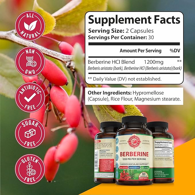 Premium Berberine and Mens Daily Multivitamins Bundle (One Bottle Each). Collectively Supports Holistic Wellness Boosted Energy Metabolic Function and Cardiovascular Heatlh. Made in The USA.