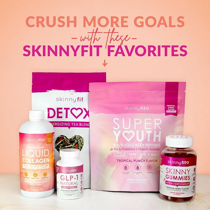 SkinnyFit - Super Youth Collagen for Women - Multi Collagen Peptides Powder - Probiotics Fiber Hyaluronic Acid - Non GMO Gluten Free Sugar Free - Beauty &amp Self Care - Unflavored (28 Servings)