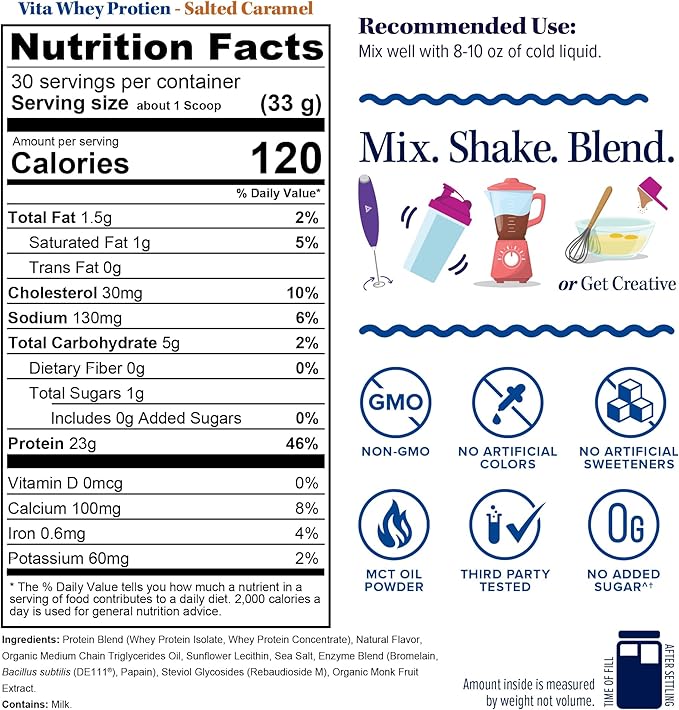 Whey Protein Powder for Women Whey Isolate Probiotics &amp Enzymes Supports Digestion Nutrient Absorption &amp Energy Post-Workout Nutrition Salted Caramel Flavored 30 Servings