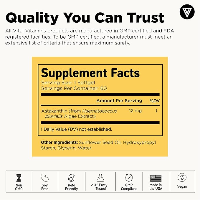 Vital Vitamins Magnesium Glycinate 180 ct + Astaxanthin 60 ct